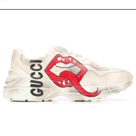 Gucci Rhyton Distressed Mouth Sneakers - White and Red Size 37.5 - Picture 4 of 13